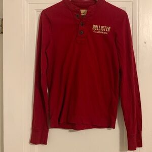 Vintage Hollister California Mens Long Sleeve Henley Shirt small Cotton Red